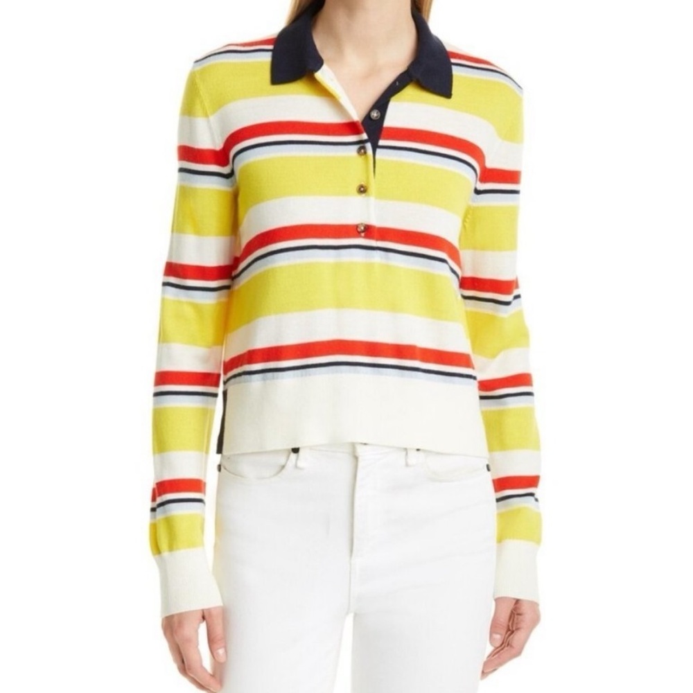 La Ligne Yellow, Red, Navy & White Striped Polo Sweater